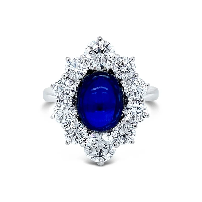 Men’s Engagement Rings with Gemstones-Cabochon Sapphire & brilliant cut Diamonds "Adele" Ring