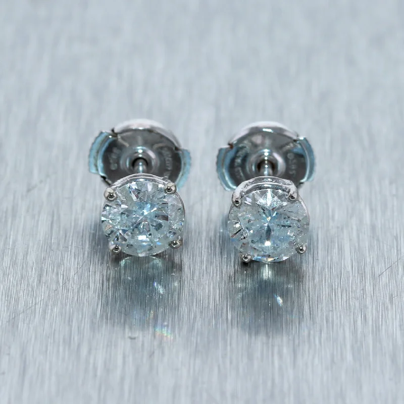 Designer Crystal Drop Earrings-Modern 14k White Gold 1.98ctw Diamond Stud Earrings