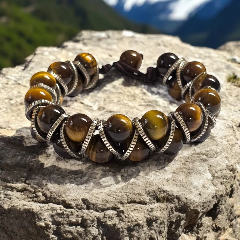 Engraved Men’s Leather Cuff Bracelets-The Luke Helix Tiger’s Eye Bracelet