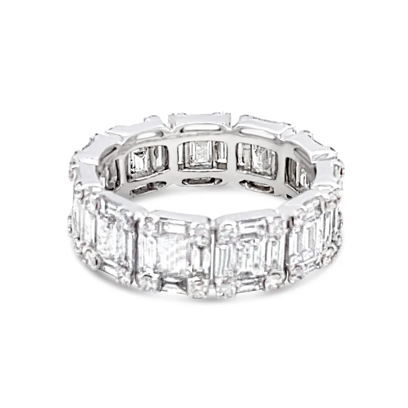 Promise Ring with Birthstone-Emerald cut Style Invisible set Diamonds Eternity Ring