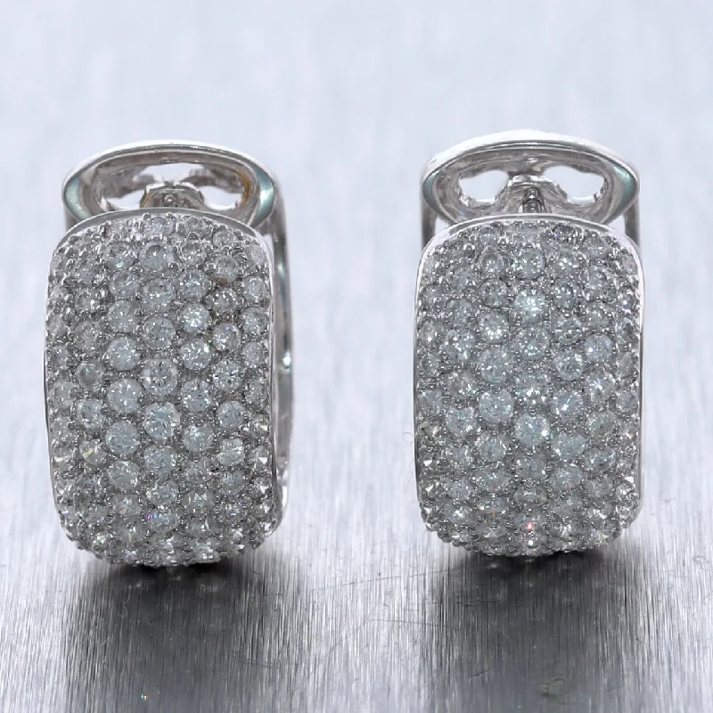 Small Gemstone Hoop Earrings-Modern 18k White Gold 2.90ctw Pave Diamond Huggie Earrings