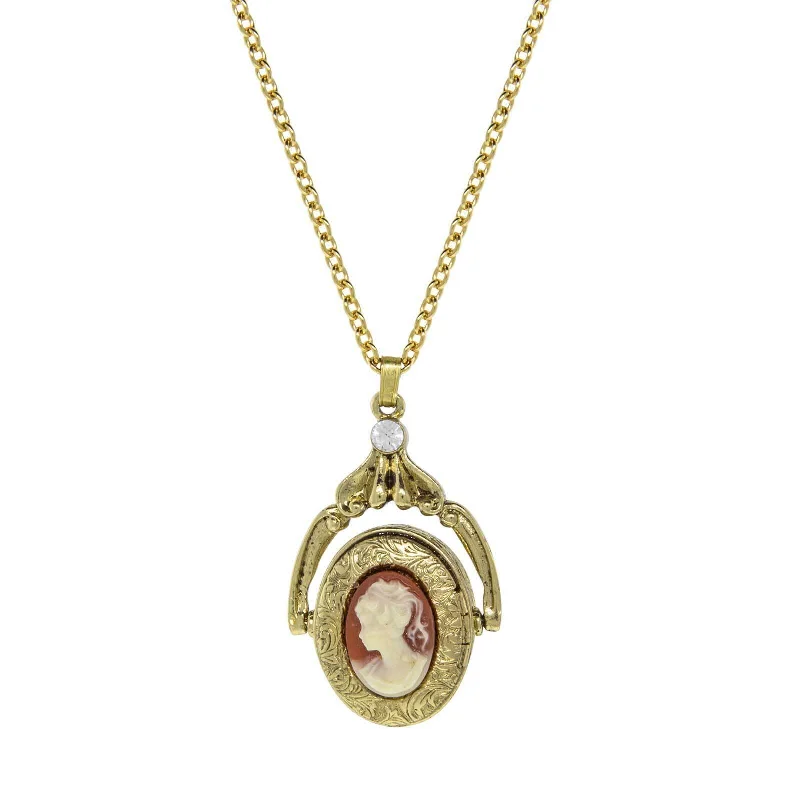 Boutique Necklaces-1928 Jewelry Carnelian Cameo Double Spinner Locket Necklace 28"