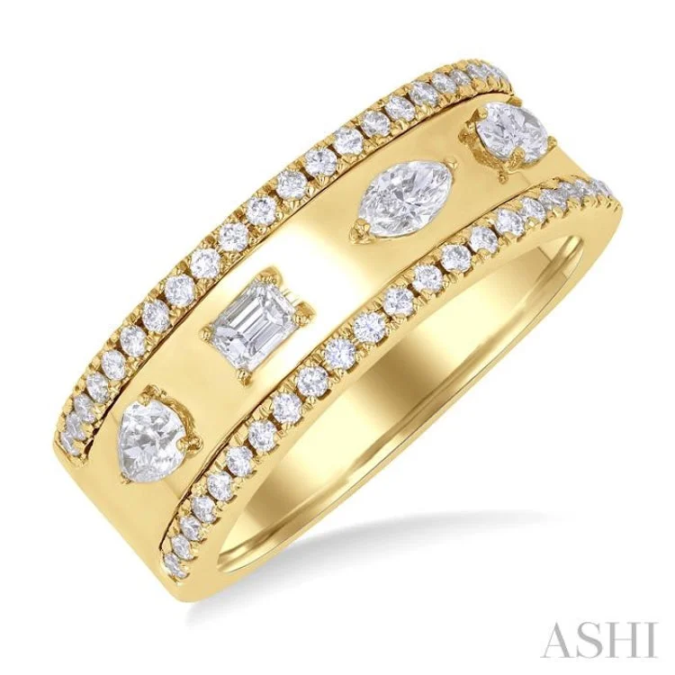 Custom Wedding Bands for Women-5/8 ctw Mixed Shape Cut Diamond Fashion Wide Band in 14K Yellow Gold