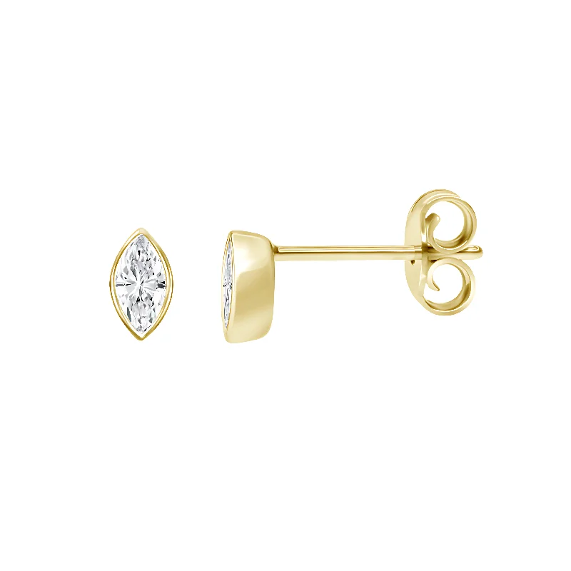 Gemstone Bar Earrings-18 KARAT .55CT Marquise CUT BEZEL SET STUD EARRINGS