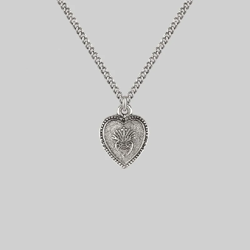 High-End Necklaces-ARDOUR. Sacred Heart Charm Necklace - Silver