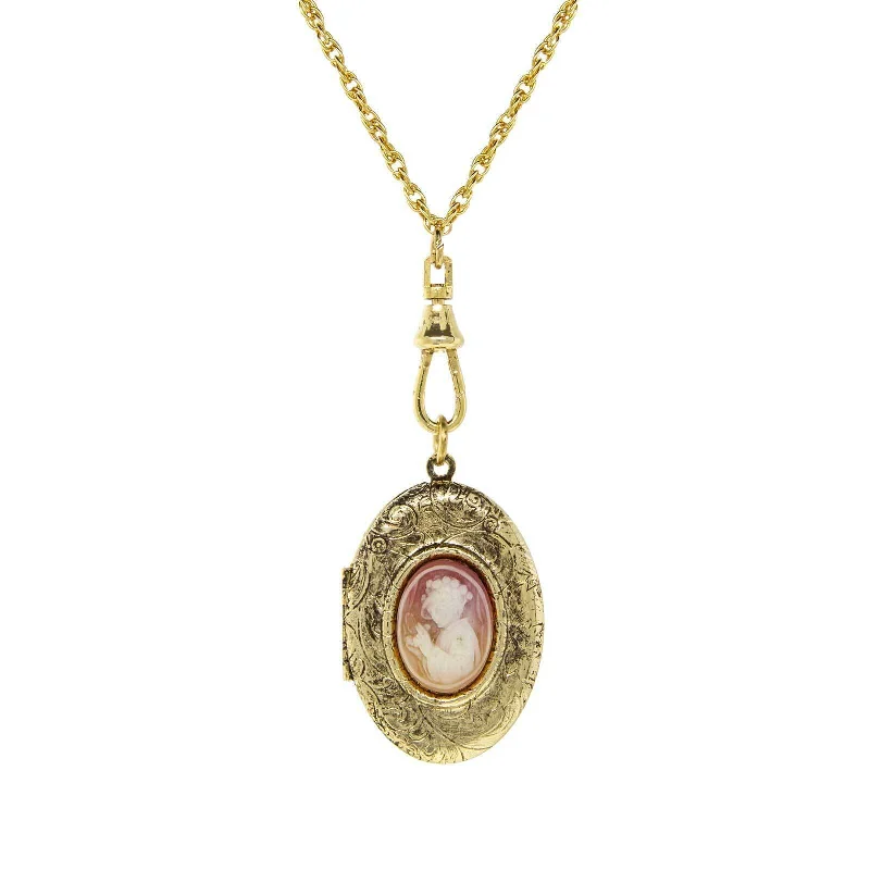 Creative Necklaces-1928 Jewelry Victorian Reflections Carnelian & Ivory Cameo Swivel Locket Necklace 28"