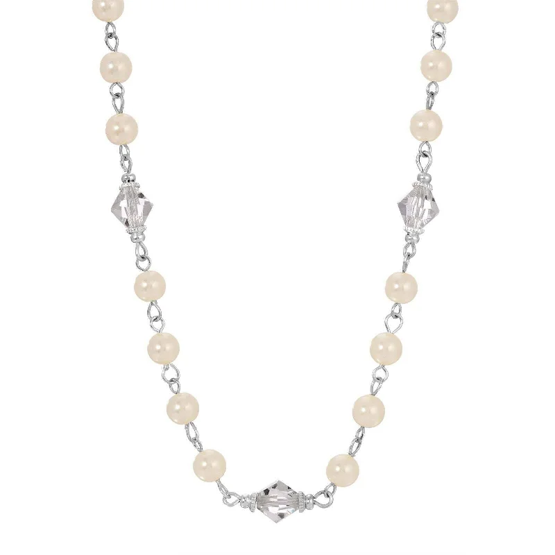 Custom Charm Necklaces-1928 Jewelry Isles Crystal 6mm Faux Pearl Strand Necklace 15" + 3" Extender