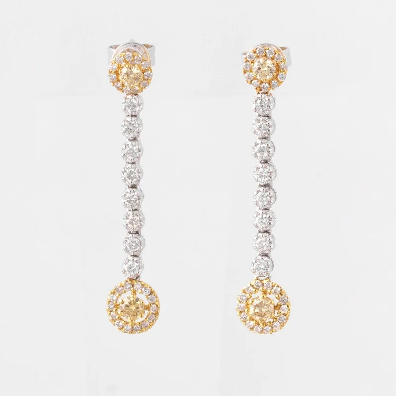 Small Gemstone Drop Earrings-18k White & Yellow Gold White and Fancy Yellow Diamond Dangle Earrings 1.50ctw