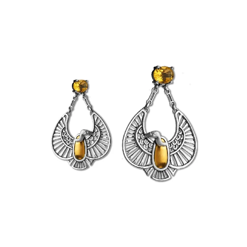 Silver Crystal Drop Earrings-Nekhbet Vulture Earrings