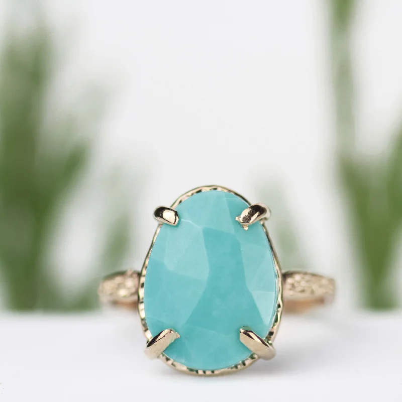 Men’s Engagement Rings with Gemstones-Turquoise Stardust Ring 14k Yellow Gold