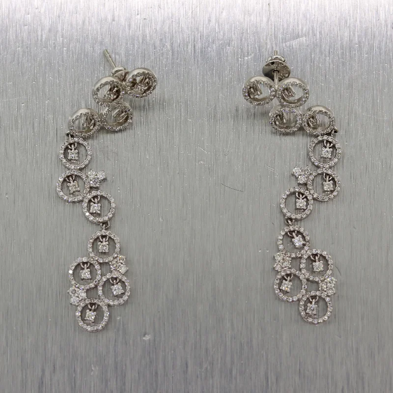 Mixed Metal Earrings-Modern 14k White Gold 3ctw Diamond Chandelier Earrings