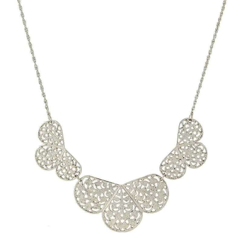 Vintage Style Necklaces-1928 Jewelry Silver Multi Filigree Collar Bib Necklace 16" + 3" Extender