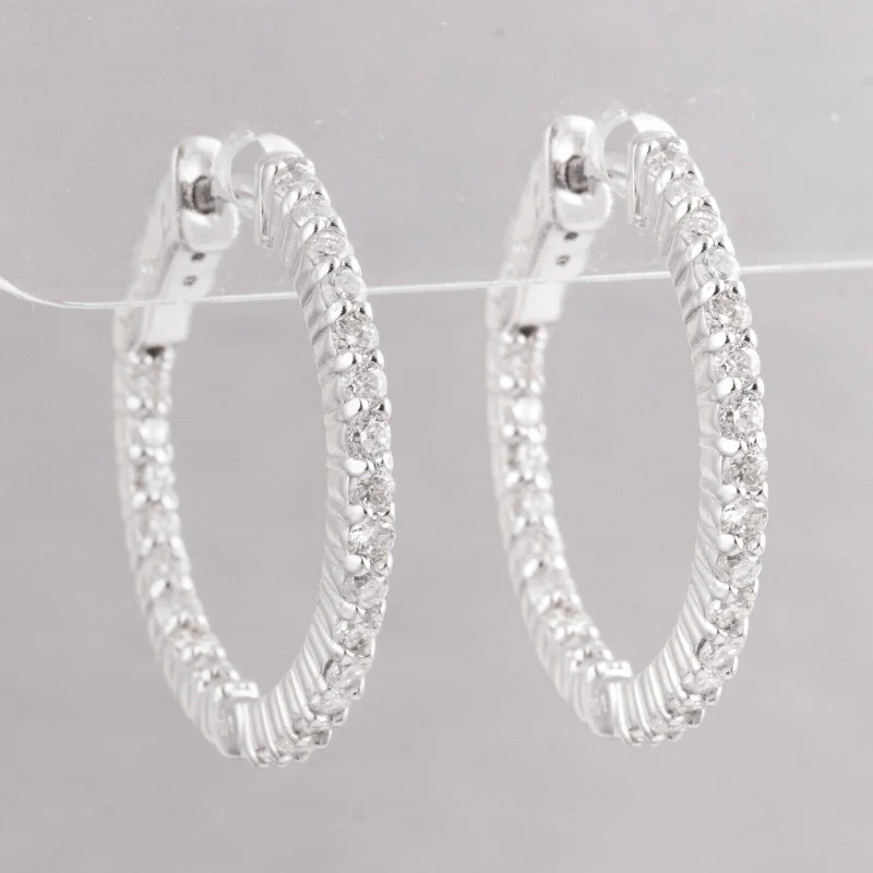 Mixed Metal Drop Earrings-14k White Gold Diamond In & Out Hoop Earrings 1.09ctw - Snap Closure