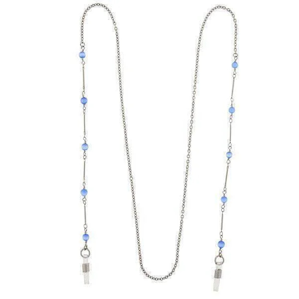 Gemstone Necklaces-1928 Jewelry Blue Faux Cats Eye Bead Eyeglass Holder Chain Necklace 32"