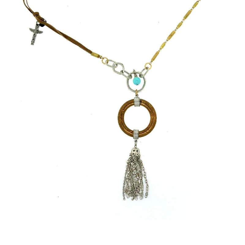 Protective Necklaces-T.R.U. Genuine Howlite Turquoise Dyed Circle Tassel Drop Necklace 30"