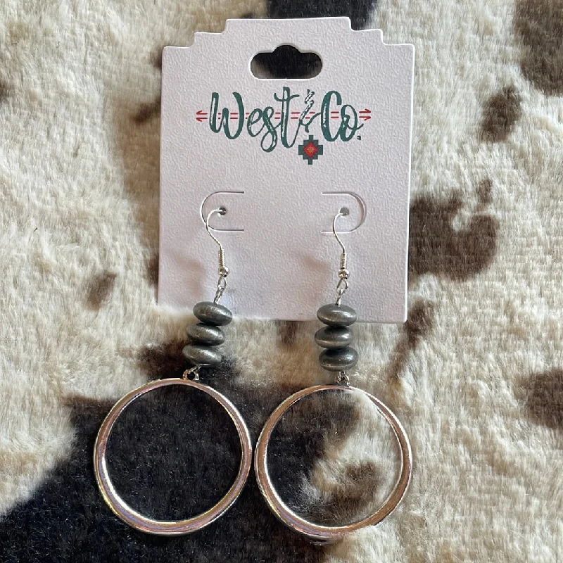 Unique Pearl Earrings-Silver Hoop & Faux Navajo Disc Pearl Accents Earrings