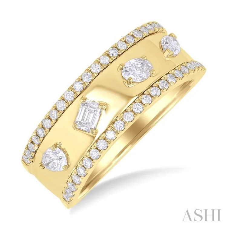 Engagement Rings with Colored Stones-5/8 ctw 4-Stone Mixed Shape Diamond Wide Fashion Band in 14K Yellow Gold