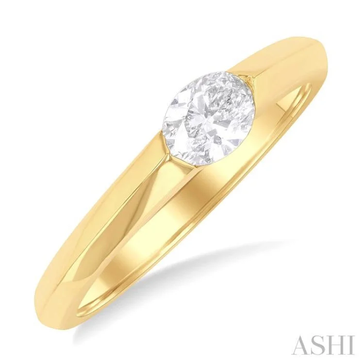 Artistic Gold Rings-1/3 ctw East-West Set Oval Cut Diamond Solitaire Fashion Ring in 14K Yellow Gold