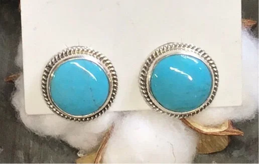 Elegant Gemstone Stud Earrings-Round Turqoise & Silver Earrings