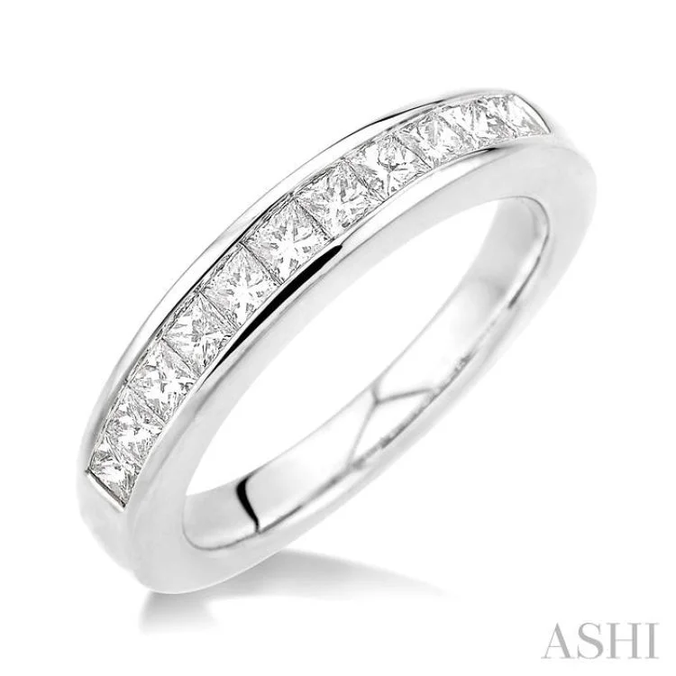 Wedding Band Customization-3/4 ctw Princess Cut Diamond Wedding Band in 14K White Gold