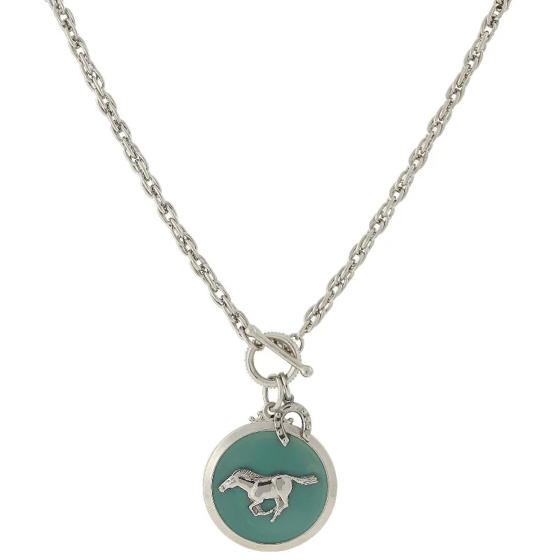 Custom Picture Necklaces-1928 Jewelry Turquoise Color Enamel Horse Pendant Toggle Necklace 18"