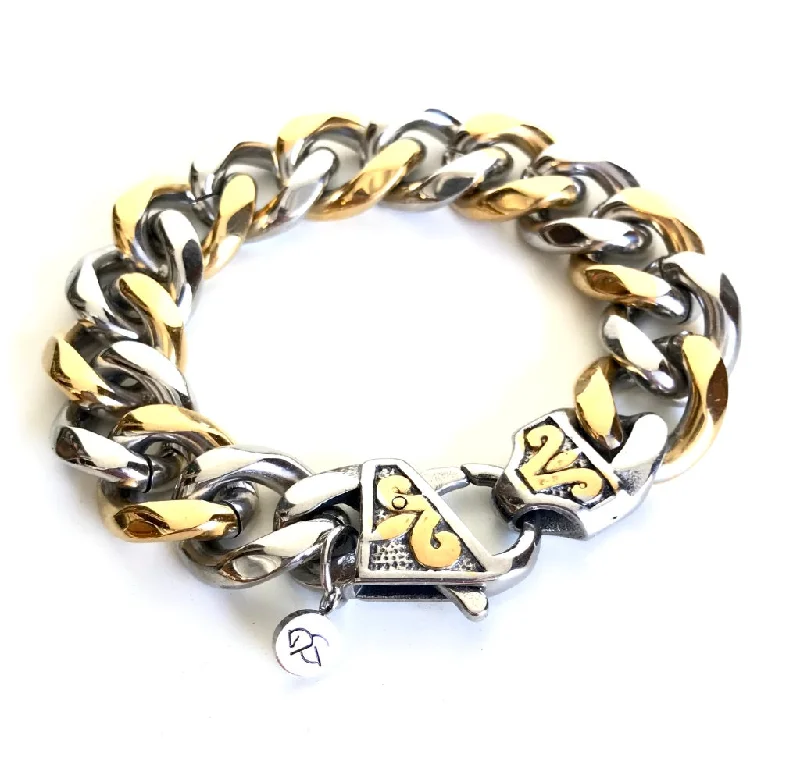 Custom Birthstone Bracelets with Diamonds-DASH LINK BRACELET - Mixed Metal