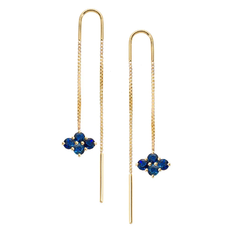 Modern Designer Earrings-Asher 2-Sided Threaders Yellow Gold Sapphire