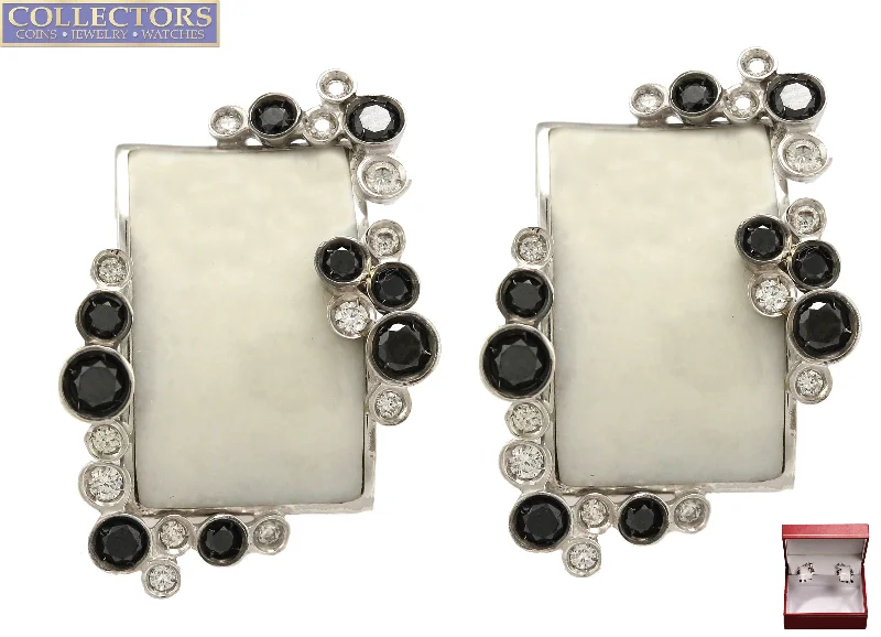 Chic Crystal Earrings-Moraglione Italian Abstract 18K 750 White Gold 0.74ctw Diamond Enamel Earrings