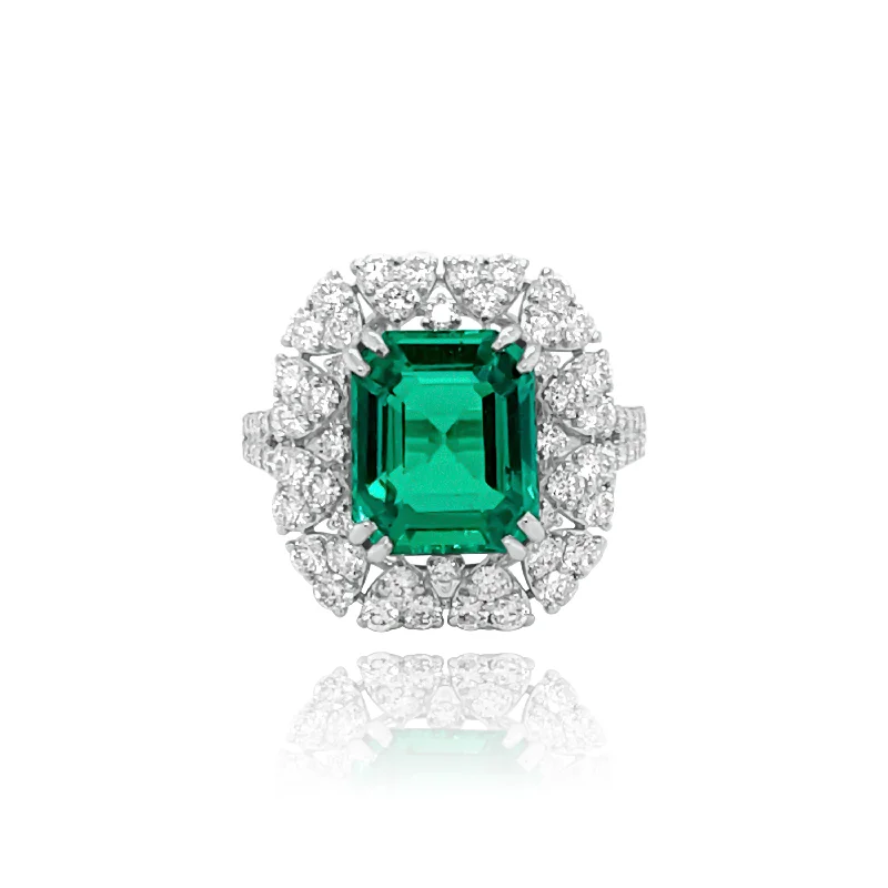 Fashion Diamond Rings for Women-DIAMONDS & EMERALD "LONDON" RING.