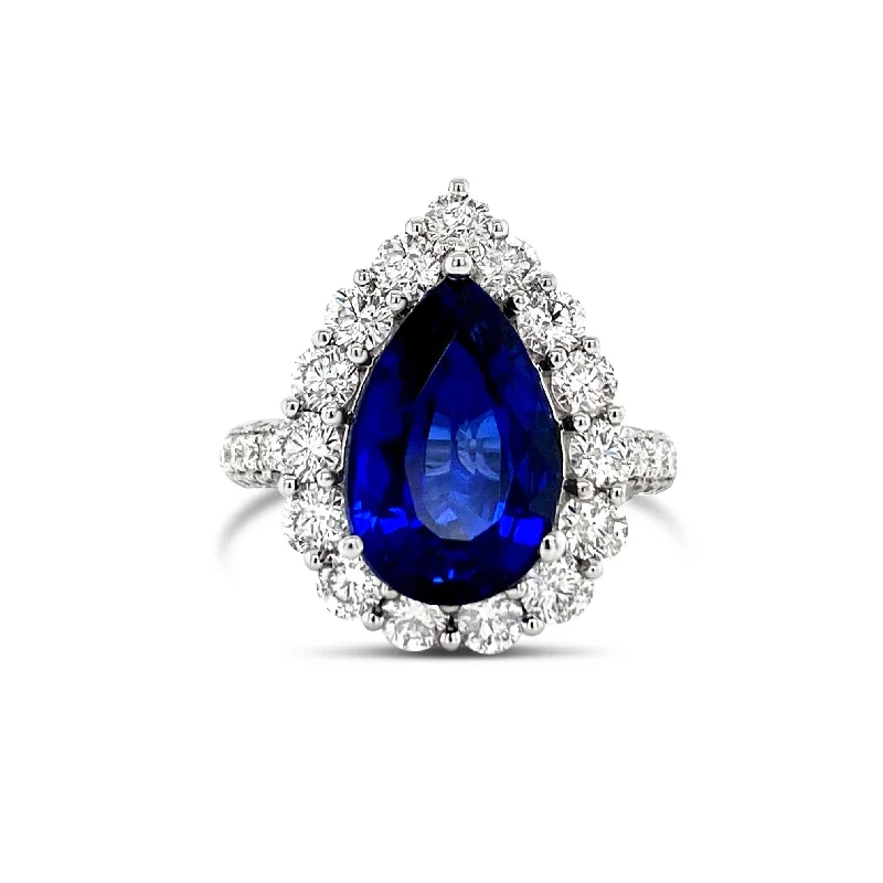 Vintage Diamond Rings-Pear Shape Sapphire & Diamonds "Adrianna" Ring