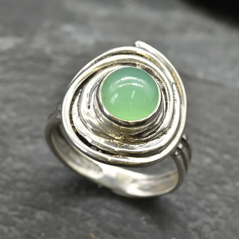 Personalized Stacking Rings-Green Spiral Ring - Natural Chrysoprase Ring, Green Swirl Ring