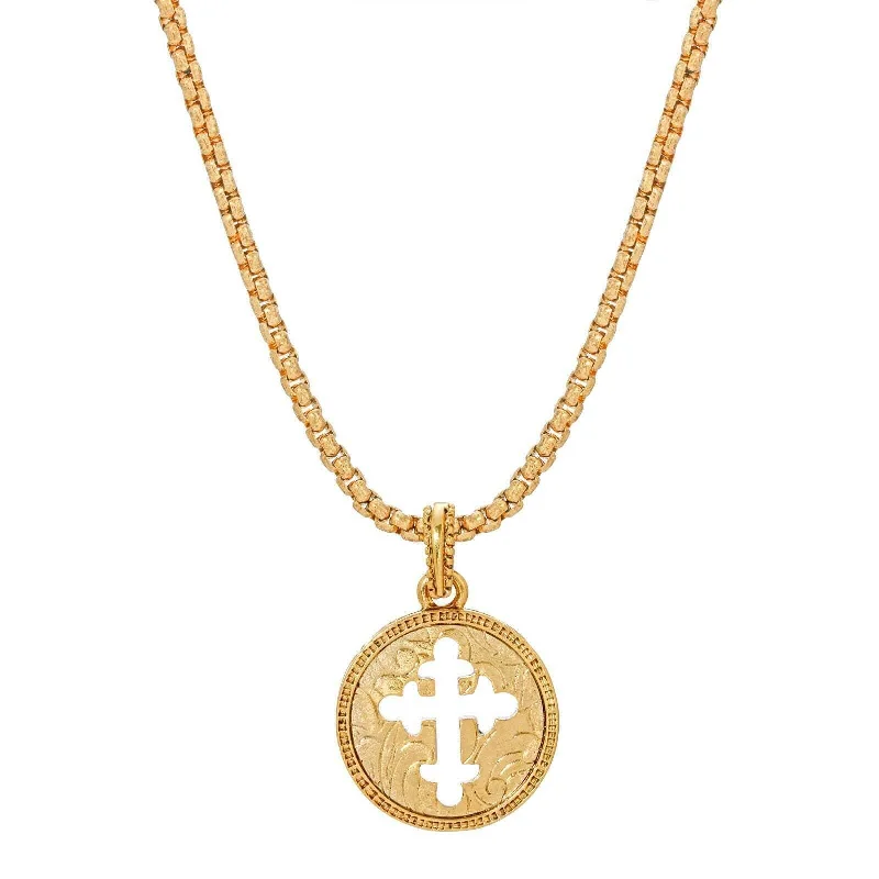 Sun Necklaces-Symbols Of Faith Budded Gold Cross Pendant Necklace 20"