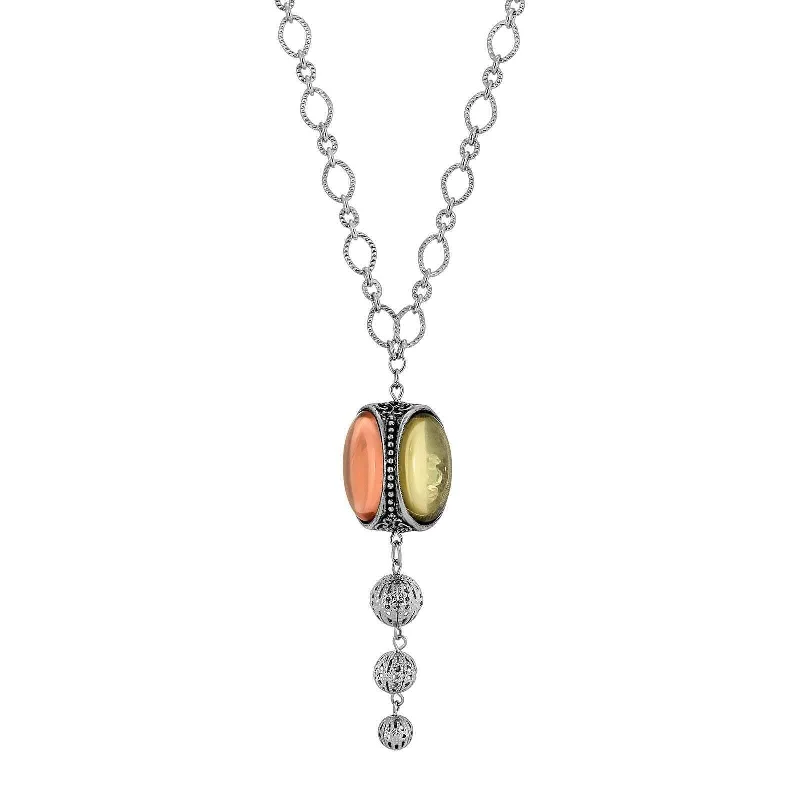 Engraved Name Necklaces-1928 Jewelry Encased Crystals Three Sided Multi Color Pendant Necklace 32"