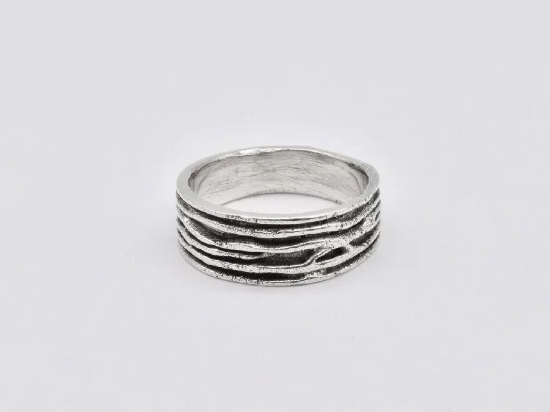 Designer Wedding Rings for Women-Textured Silver Ring - Wide Band, Modern Silver Ring, Stackable Silver Band