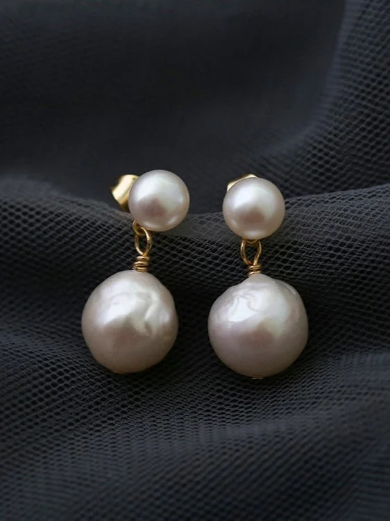 Handmade Gemstone Earrings-Petite Two Pearl Studs Earrings