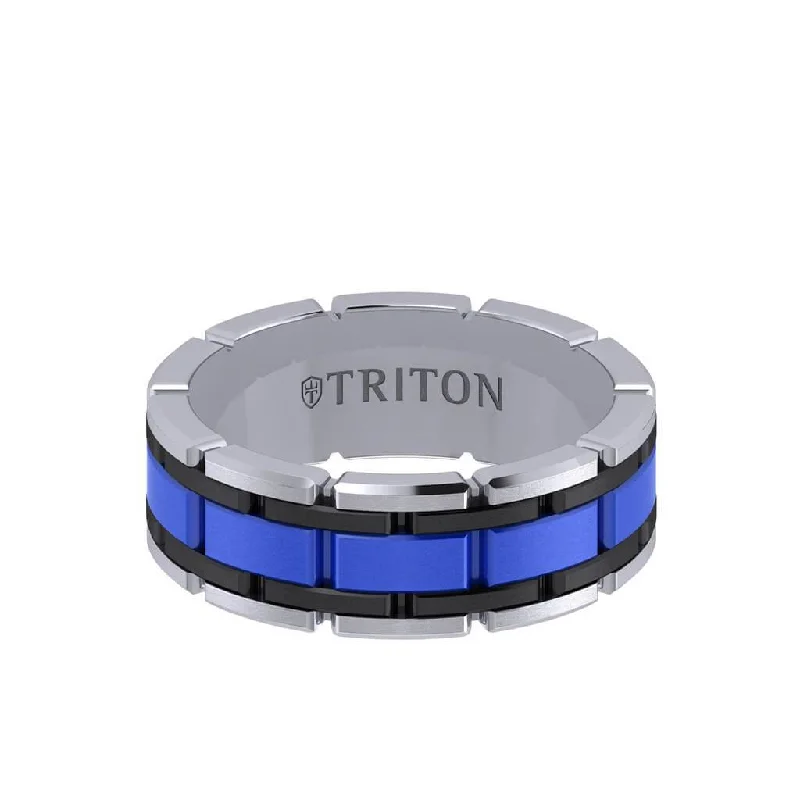 Custom Engraved Diamond Rings-8MM Tungsten Carbide Ring - Ceramic Center Stitch Design