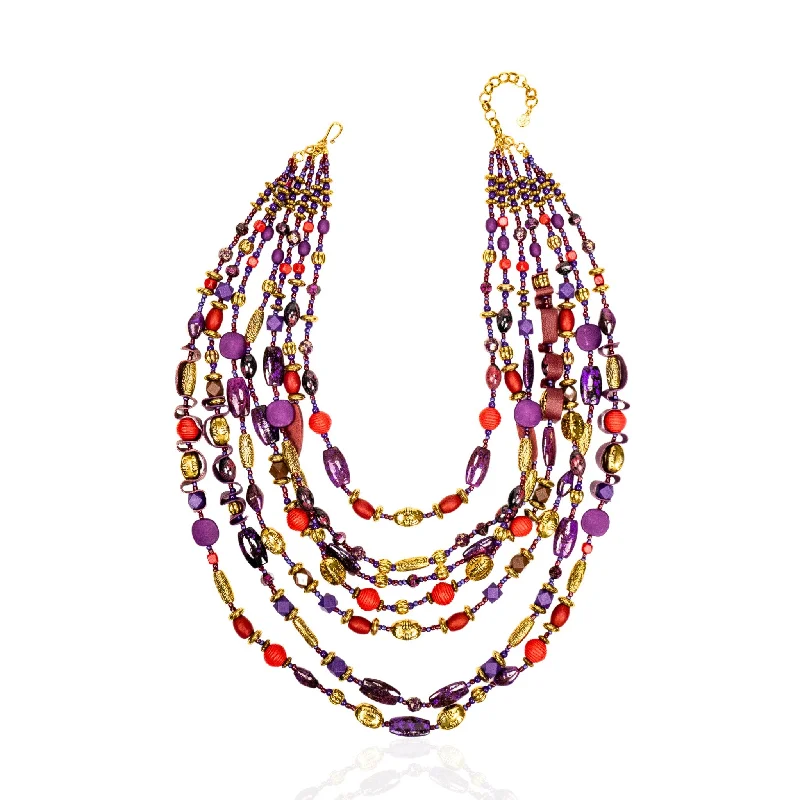 Natural Gemstone Necklaces-Caliope Cascading Chain - Purple