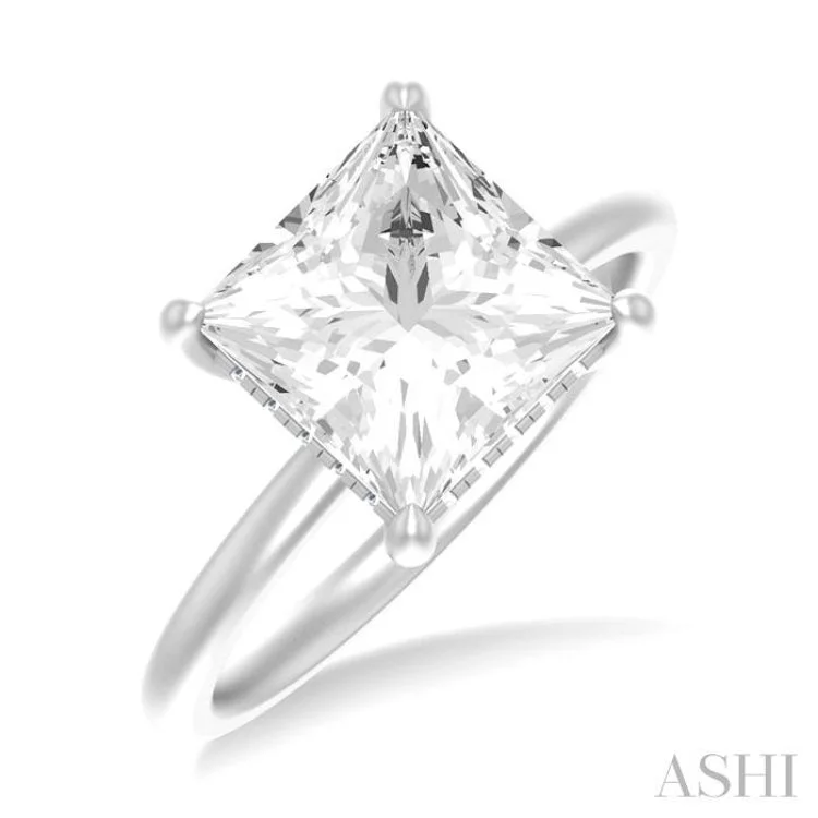 Artistic Engagement Rings-1/10 ctw Emerald Shape Round Cut Diamond Semi Mount Engagement Ring in 14K White Gold