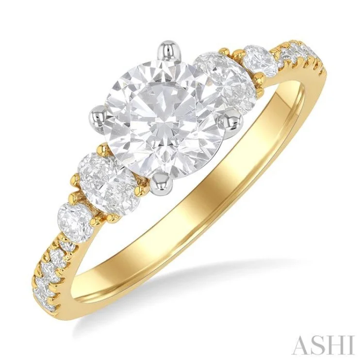 Custom Diamond Promise Rings-1/2 ctw Oval and Round Cut Diamond Semi-Mount Engagement Ring in 14K Yellow and White Gold