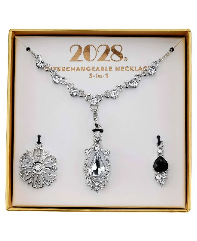 Pendant Chain Necklaces-2028 Jewelry 3-In-1 Crystal Teardrop Interchangeable Necklace Set 16" + 3" Extender