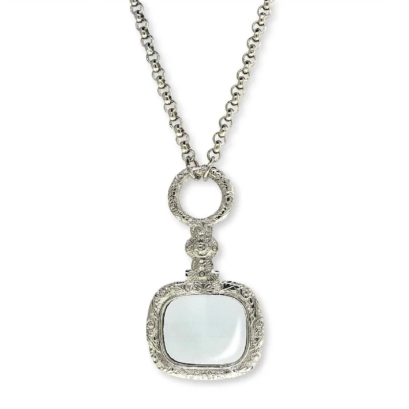 Multi-Layer Necklaces-1928 Jewelry Retro Square Magnifying Glass Necklace 32" - Magnification Power: 2X