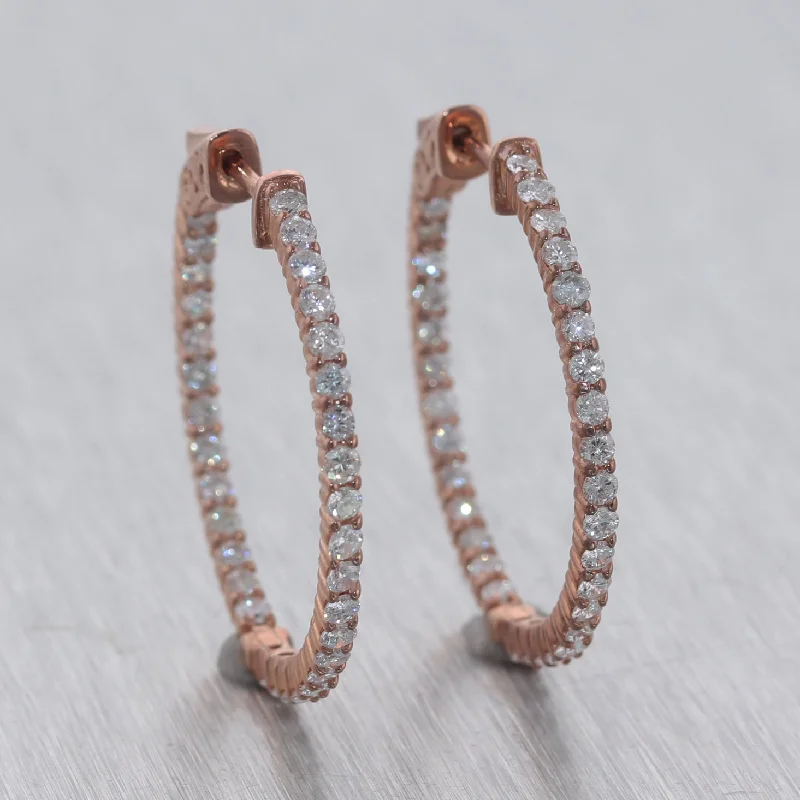 Elegant Gemstone Hoop Earrings-Modern 14k Rose Gold 2.03ctw Diamond In & Out Hoop Earrings