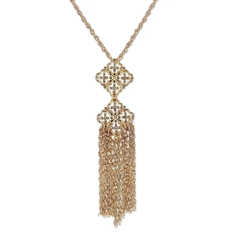 Luxury Necklaces-2028 Jewelry Gold Tassel Fringe Fleur De Lis Necklace 18"