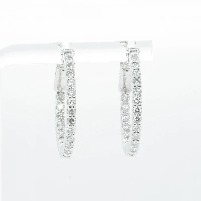 Personalized Gemstone Drop Earrings-14k White Gold Diamond In & Out Hoop Earrings 1.23ctw G SI 7.1g - Snap Closure