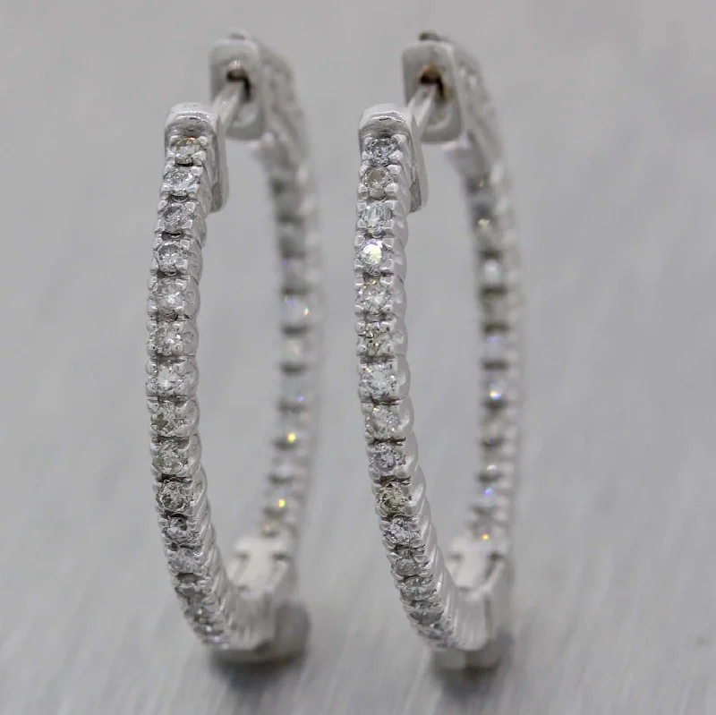 High Fashion Stud Earrings-Ladies 14K White Gold .71ctw Diamond 24mm In-Out Hoop Earrings