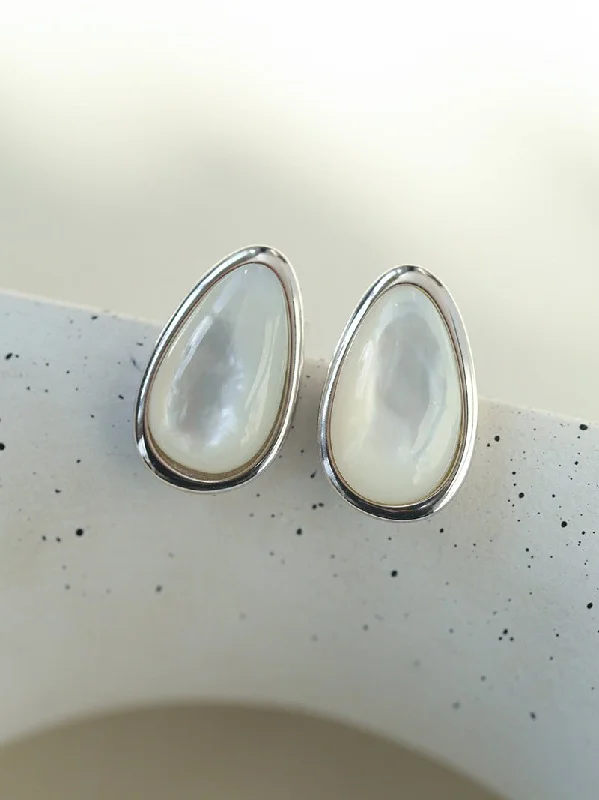 Geometric Earrings-Mother of Pearl Sterling Silver Earrings