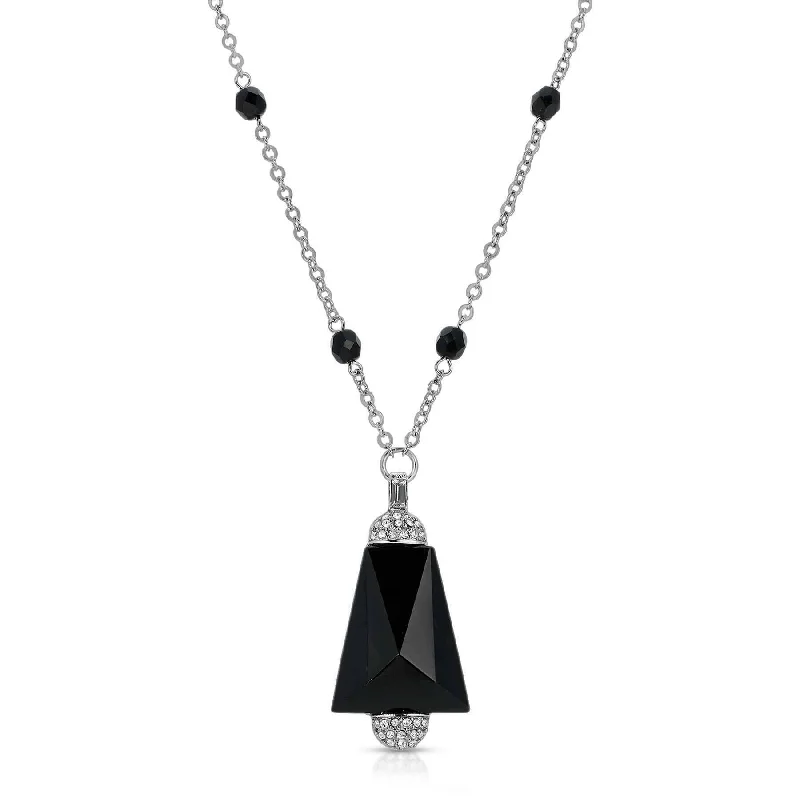 Crystal Necklaces-1928 Jewelry Triangular Black Glass Stone Crystal Accent Pendant Necklace 20"