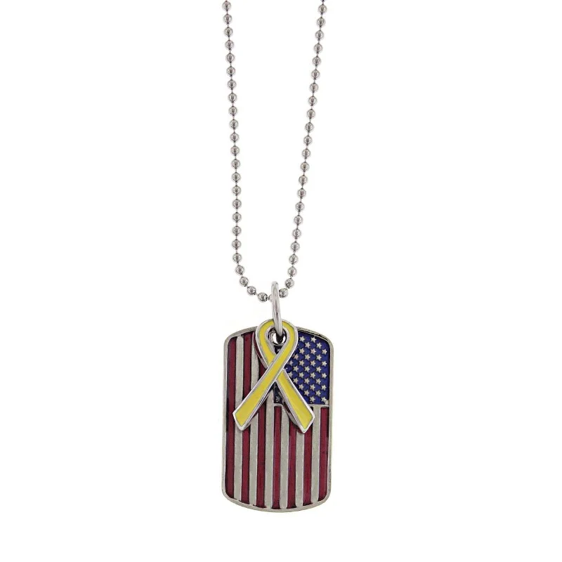 Butterfly Necklaces-1928 Jewelry American Flag Dog Tag With Yellow Ribbon Pendant Necklace 24"