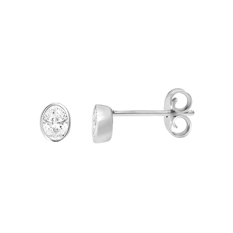 Geometric Drop Earrings-18 KARAT .35CT OVAL CUT BEZEL SET STUD EARRINGS