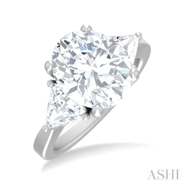 Matching Engagement Rings and Bands-1.00 ctw Oval Shape Trillion Cut & Round Cut Diamond Semi Mount Engagement Ring in 14K White Gold